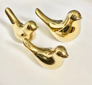Set Of 3 Gold Ceramic Bird Figurines Home Decoration Furniture Desktop Display (Small+Medium+Large) - DesignedBy The Boss