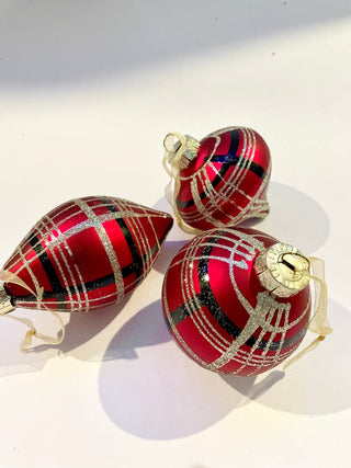 Set Of 3 Plaid Glass Ornaments - DesignedBy The Boss