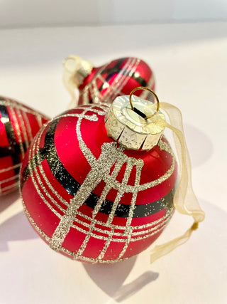 Set Of 3 Plaid Glass Ornaments - DesignedBy The Boss
