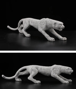 Silver Leopard Sculpture with Carved Faceted Diamond Exterior Sculpture - DesignedBy The Boss