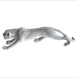 Silver Leopard Sculpture with Carved Faceted Diamond Exterior Sculpture - DesignedBy The Boss