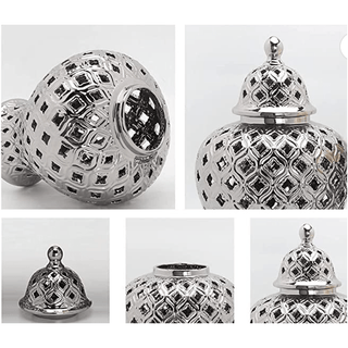 Silver Metallic Pierced Ginger Jar - Glam Ginger (Available in 2 sizes) - DesignedBy The Boss