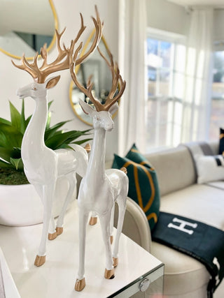 Standing White Elegant Deer Sculptures Set Of 2 With Gold Antlers, Sculpture for Living Room, High Quality, Gifts, Luxury Home Decor by DesignedBy The Boss - DesignedBy The Boss
