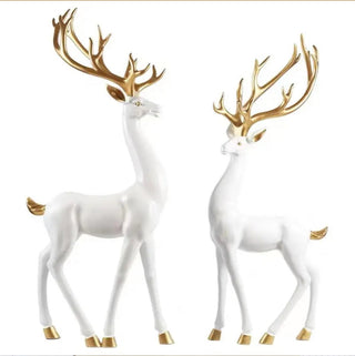 Standing White Elegant Deer Sculptures Set Of 2 With Gold Antlers, Sculpture for Living Room, High Quality, Gifts, Luxury Home Decor by DesignedBy The Boss - DesignedBy The Boss