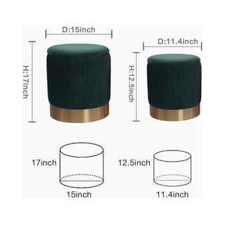 Storage Ottoman Round Stool with Stainless Steel Band Pack of 2 (Green) - DesignedBy The Boss
