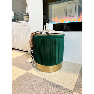 Storage Ottoman Round Stool with Stainless Steel Band Pack of 2 (Green) - DesignedBy The Boss