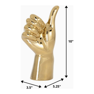 Thumbs Up Gesture Freestanding Sculpture Desktop Statue 10-inch Height, Gold - DesignedBy The Boss