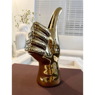 Thumbs Up Gesture Freestanding Sculpture Desktop Statue 10-inch Height, Gold - DesignedBy The Boss