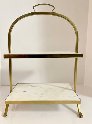 Two Tiered Marble Stand with Accent Gold