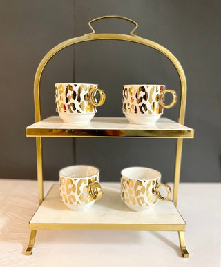 Two Tiered Marble Stand with Accent Gold - DesignedBy The Boss