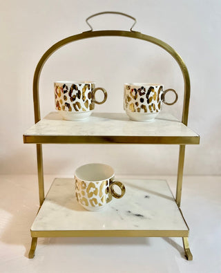 Two Tiered Marble Stand with Accent Gold