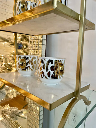 Two Tiered Marble Stand with Accent Gold - DesignedBy The Boss