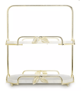 Two Tiered Marble Stand with Gold Leaf Design - DesignedBy The Boss