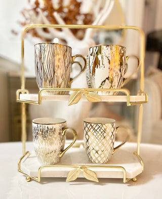 Two Tiered Marble Stand with Gold Leaf Design - DesignedBy The Boss