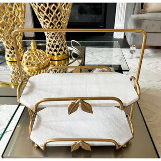 Two Tiered Marble Stand with Gold Leaf Edge - DesignedBy The Boss