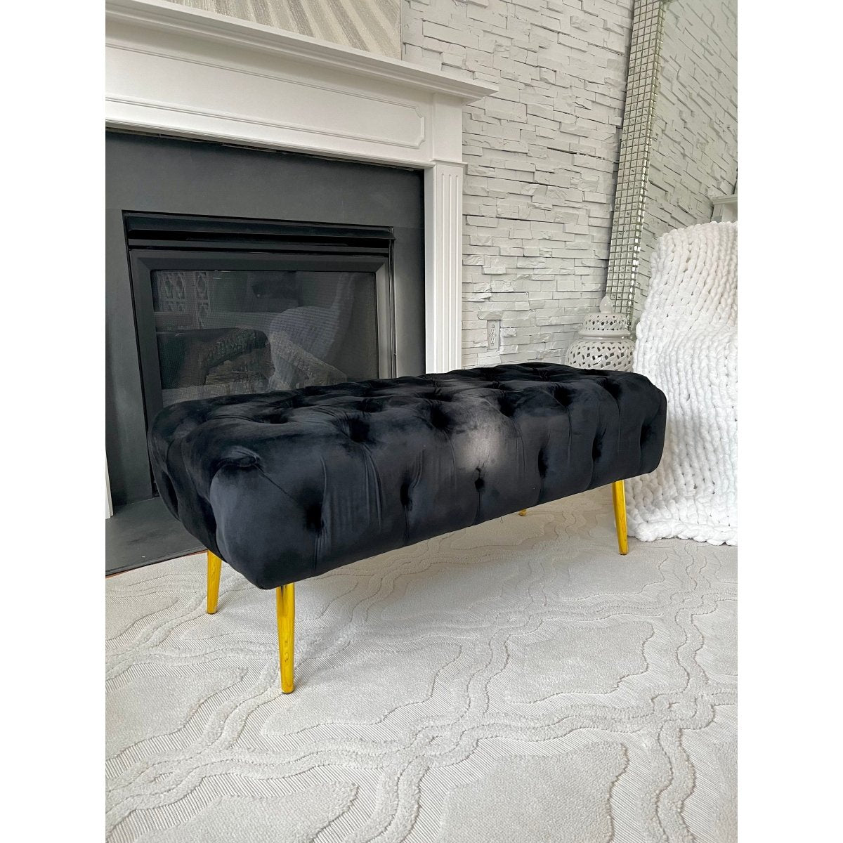 Velvet Button Tufted Gold Accent Bench – DesignedBy The Boss