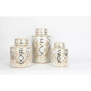 White and Gold Abstract Ceramic Jar with Lid - DesignedBy The Boss
