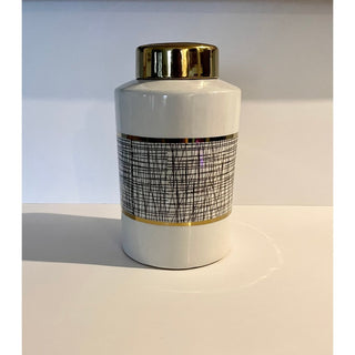 White and Gold Ceramic Jar with Lid - DesignedBy The Boss