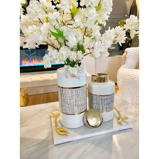 White and Gold Ceramic Jar with Lid - DesignedBy The Boss