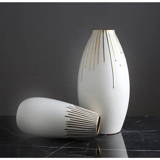 White And Gold Drip Ceramic Flower Vase For Home Decor - DesignedBy The Boss