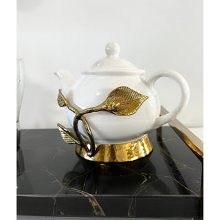 White And Gold Leaf Tea Pot - DesignedBy The Boss