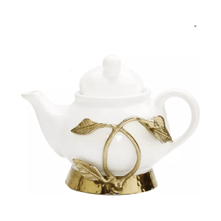 White And Gold Leaf Tea Pot - DesignedBy The Boss
