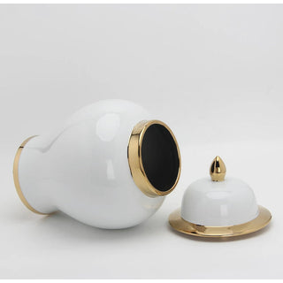 White Ceramic Ginger Jar with Gold Trim - DesignedBy The Boss
