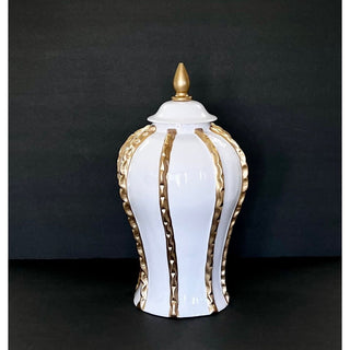 White Ginger Jar with Gold Trim - DesignedBy The Boss