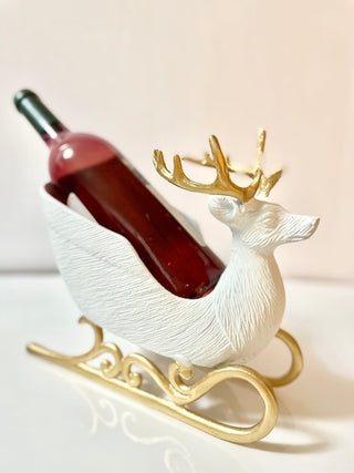 White & Gold Deer Sleigh Wine Bottle Holder-Holiday Displays - DesignedBy The Boss