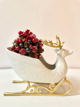 White & Gold Deer Sleigh Wine Bottle Holder-Holiday Displays - DesignedBy The Boss