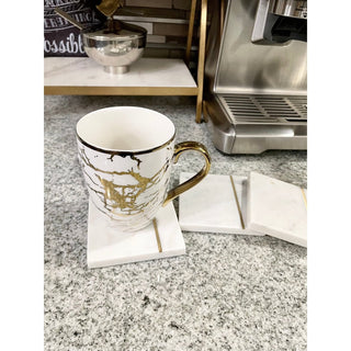 White Marble Coaster Set with Brass Inlay for Drinks ( Sets Of 4) - DesignedBy The Boss