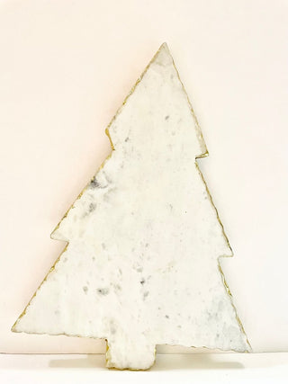 White Marble Holiday Tree Cheese Board with Gold Details - DesignedBy The Boss