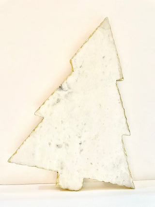 White Marble Holiday Tree Cheese Board with Gold Details - DesignedBy The Boss