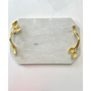 White Marble Serving Tray with Gold Metal Handles - DesignedBy The Boss