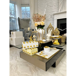 White Rectangular Large Marble Serving Tray with Gold Metal Handles - DesignedBy The Boss