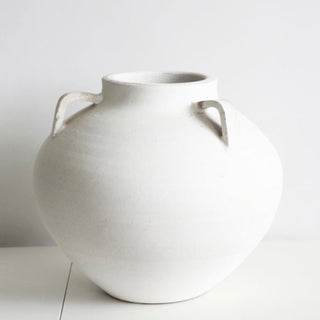X-Large 3 Handle White Artisan Handcrafted Terracotta Vase - DesignedBy The Boss