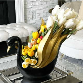 X-Large Modern Classic Black & Gold Swan Decorative Flower Vase - DesignedBy The Boss