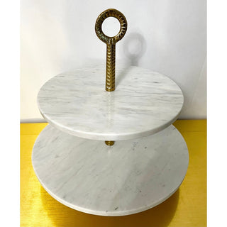 XL Marble Two Tiered Stand with Accent Gold - DesignedBy The Boss