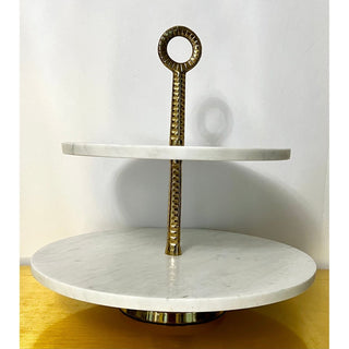 XL Marble Two Tiered Stand with Accent Gold - DesignedBy The Boss