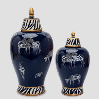 Zebra Print Ceramic Ginger Jar Dark Blue (Two Sizes) - DesignedBy The Boss