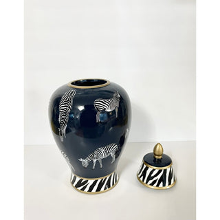 Zebra Print Ceramic Ginger Jar Dark Blue (Two Sizes) - DesignedBy The Boss